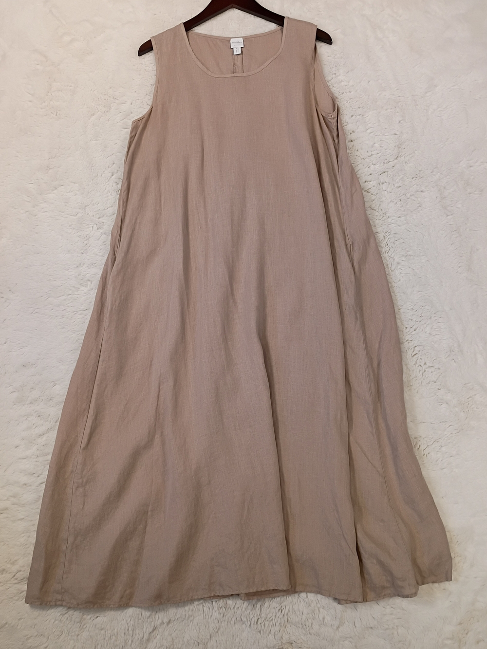 MaxMara Leisure Linen Sleeveless Maxi Dress With Pockets in Taupe, XL